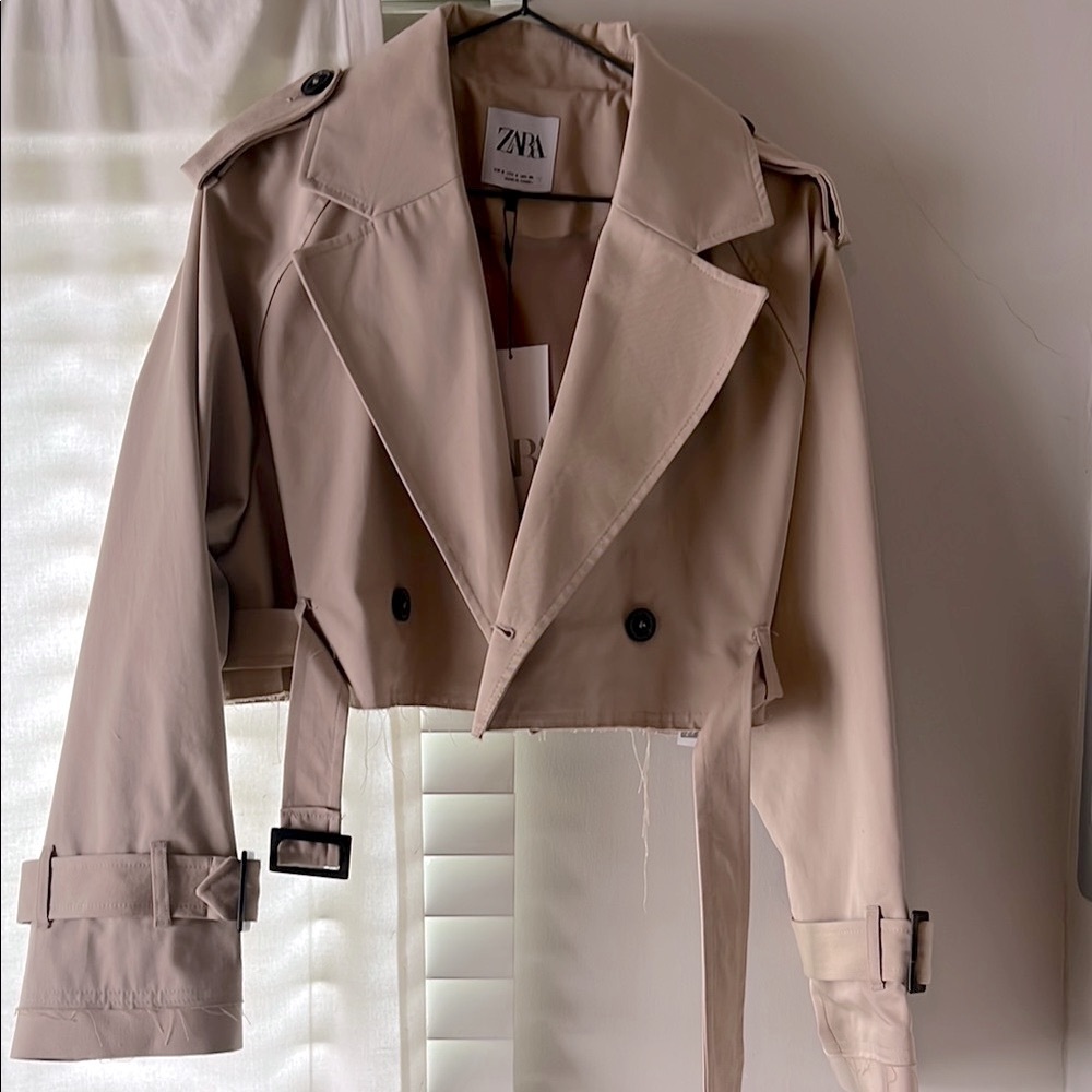 ZARA Tan Trench Coat Cropped Double-Breasted